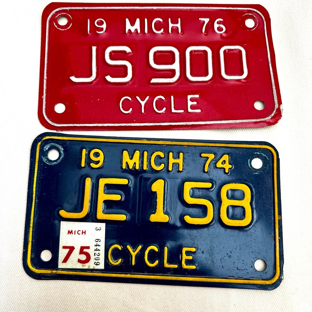 Vintage motorcycle license plates 1974 & 1976